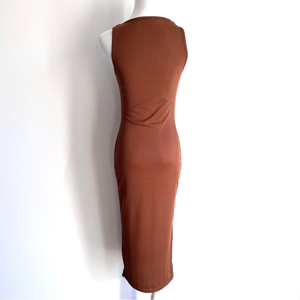 Boohoo Chocolate Ribbed Sleeveless Midi Dress and Duster Matching Set - Picture 7 of 15